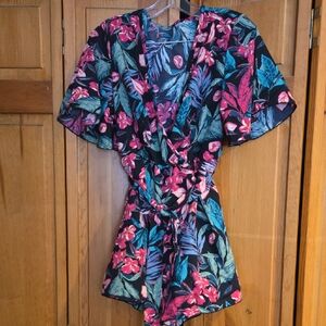 Floral Print Romper with Belt